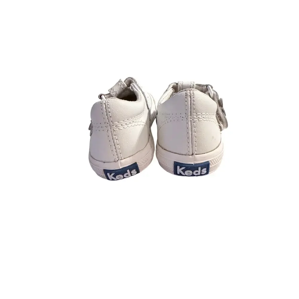 Keds white leather baby toddler T strap Maryjane shoes flower US 5